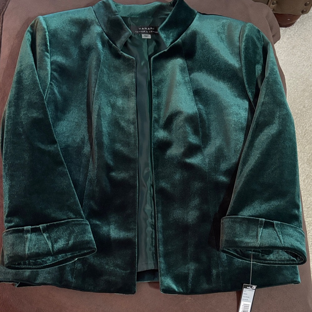 Tahari Deep Green Velvet Women's 3/4 Sleeve Blazer